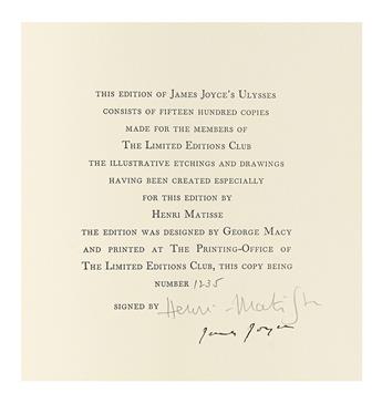 LIMITED EDITIONS CLUB. JOYCE, JAMES; and MATISSE, HENRI. Ulysses.